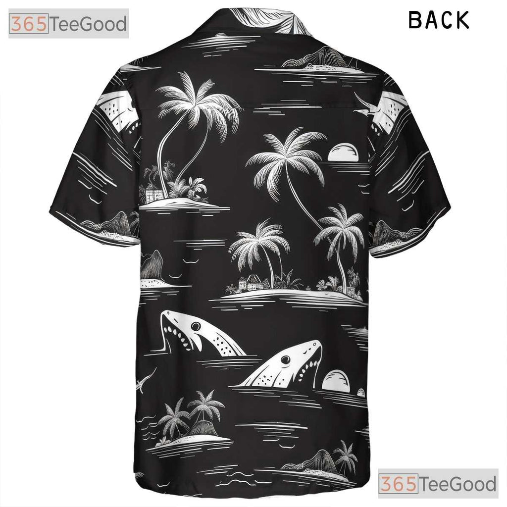 Tropical Island Shark Palm Tree Hawaiian Shirt Men Women Beach Vacation Top