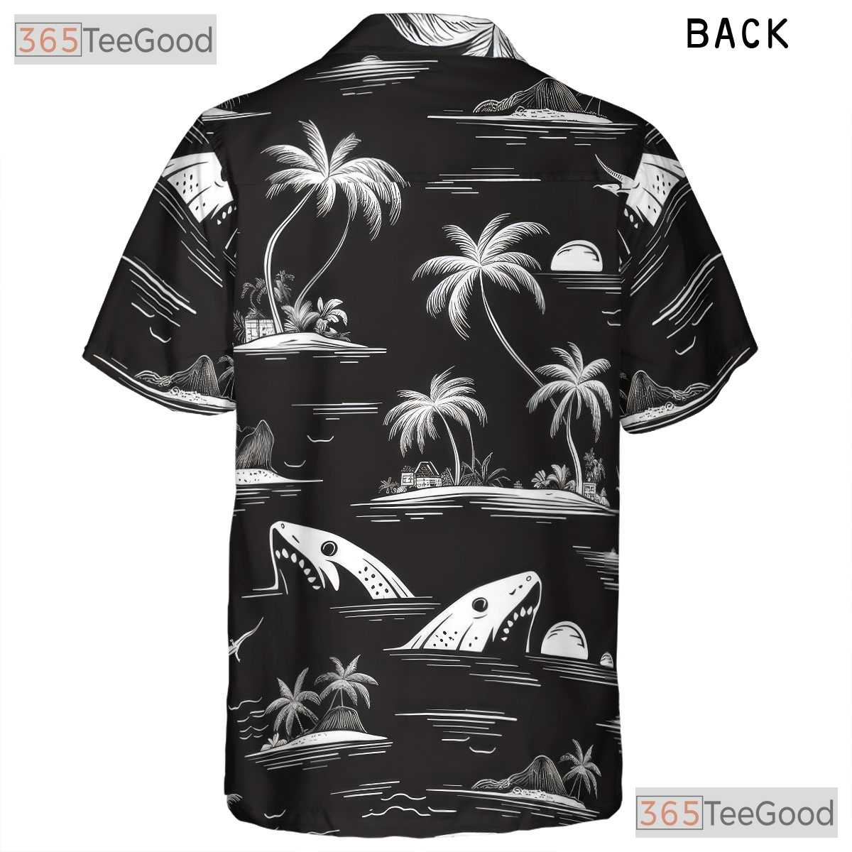 Tropical Island Shark Palm Tree Hawaiian Shirt Men Women Beach Vacation Top