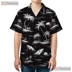 Tropical Island Shark Palm Tree Hawaiian Shirt Men Women Beach Vacation Top