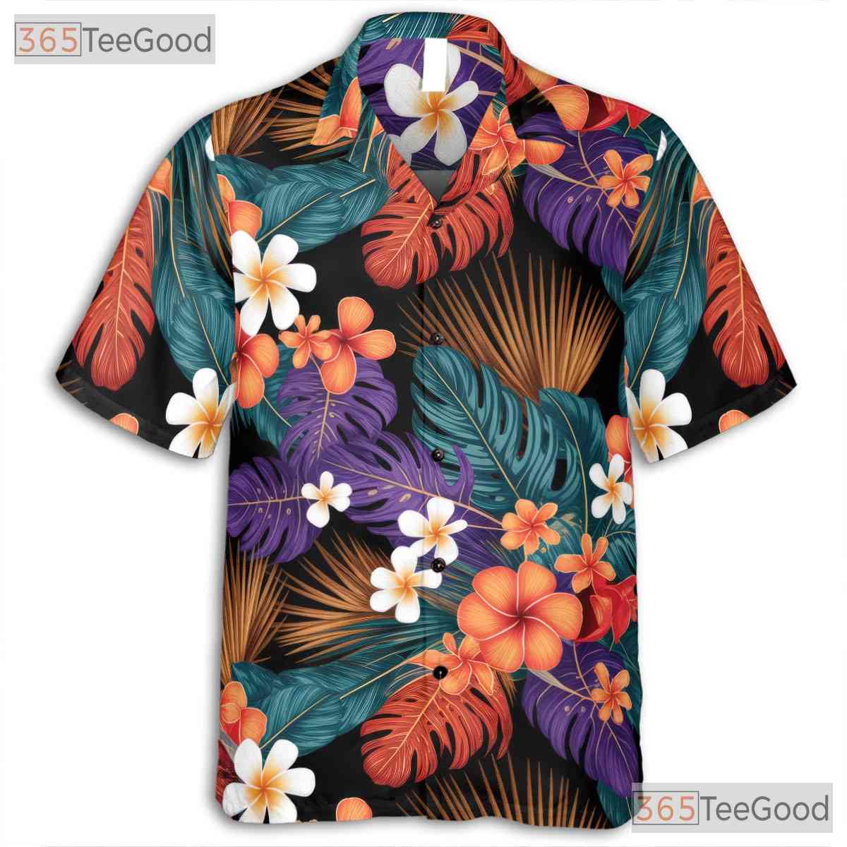 Tropical Jungle Botanical Hawaiian Shirt- Unisex Vibrant Floral Seamless Aloha