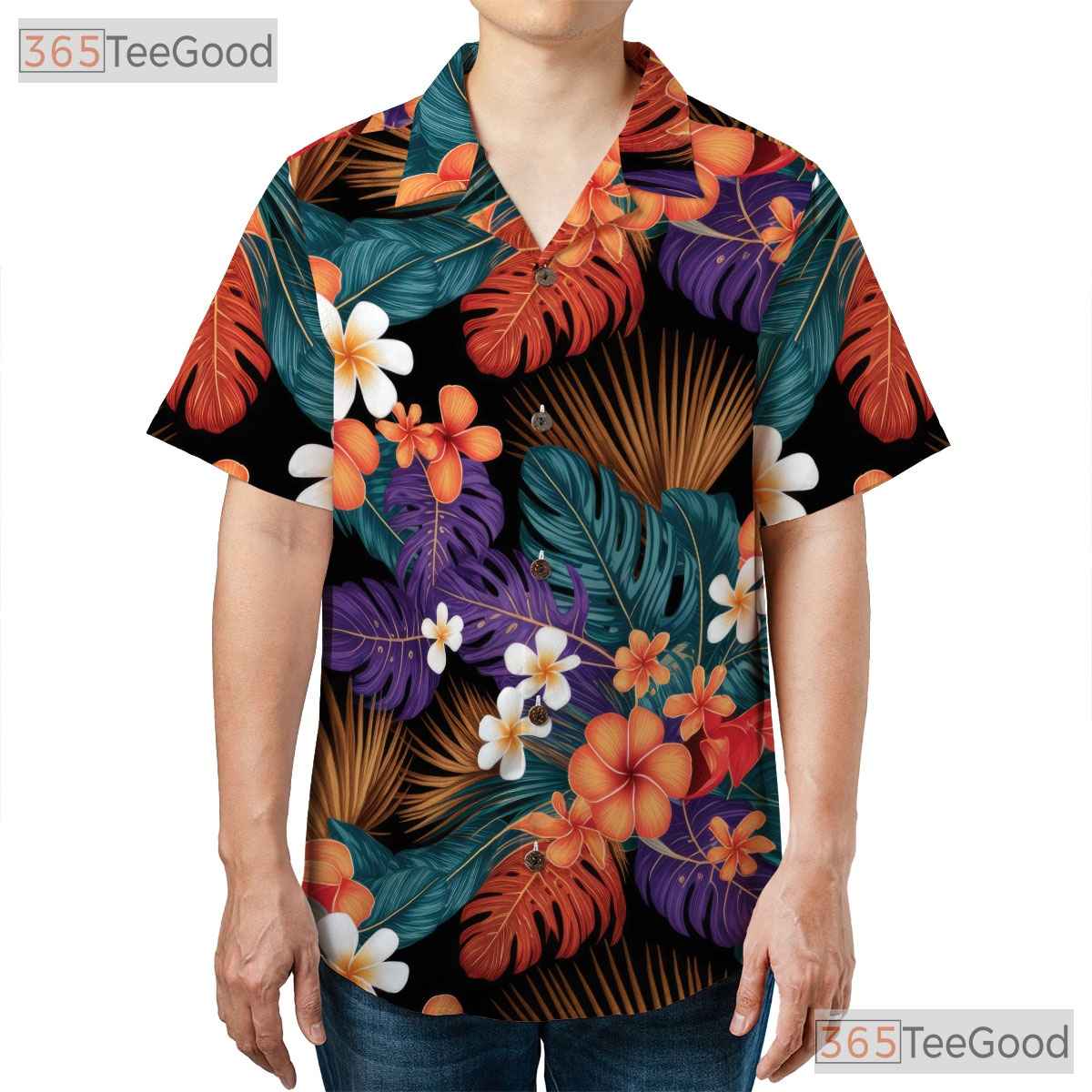 Tropical Jungle Botanical Hawaiian Shirt- Unisex Vibrant Floral Seamless Aloha