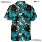Tropical Jungle Leaf Hawaiian Tee- Unisex Black Cat Graphic Summer Aloha Top