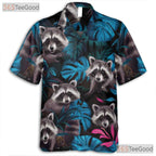 Tropical Jungle Leaf Raccoon Hawaiian Shirt Men Women Summer Vacation Beach Top