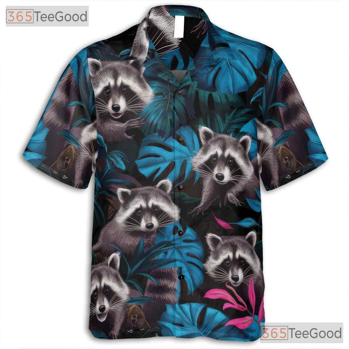 Tropical Jungle Leaf Raccoon Hawaiian Shirt Men Women Summer Vacation Beach Top