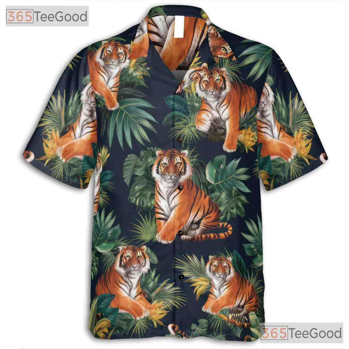 Tropical Jungle Palm Leaves Tiger Hawaiian Shirt Unisex Summer Party Beachwear