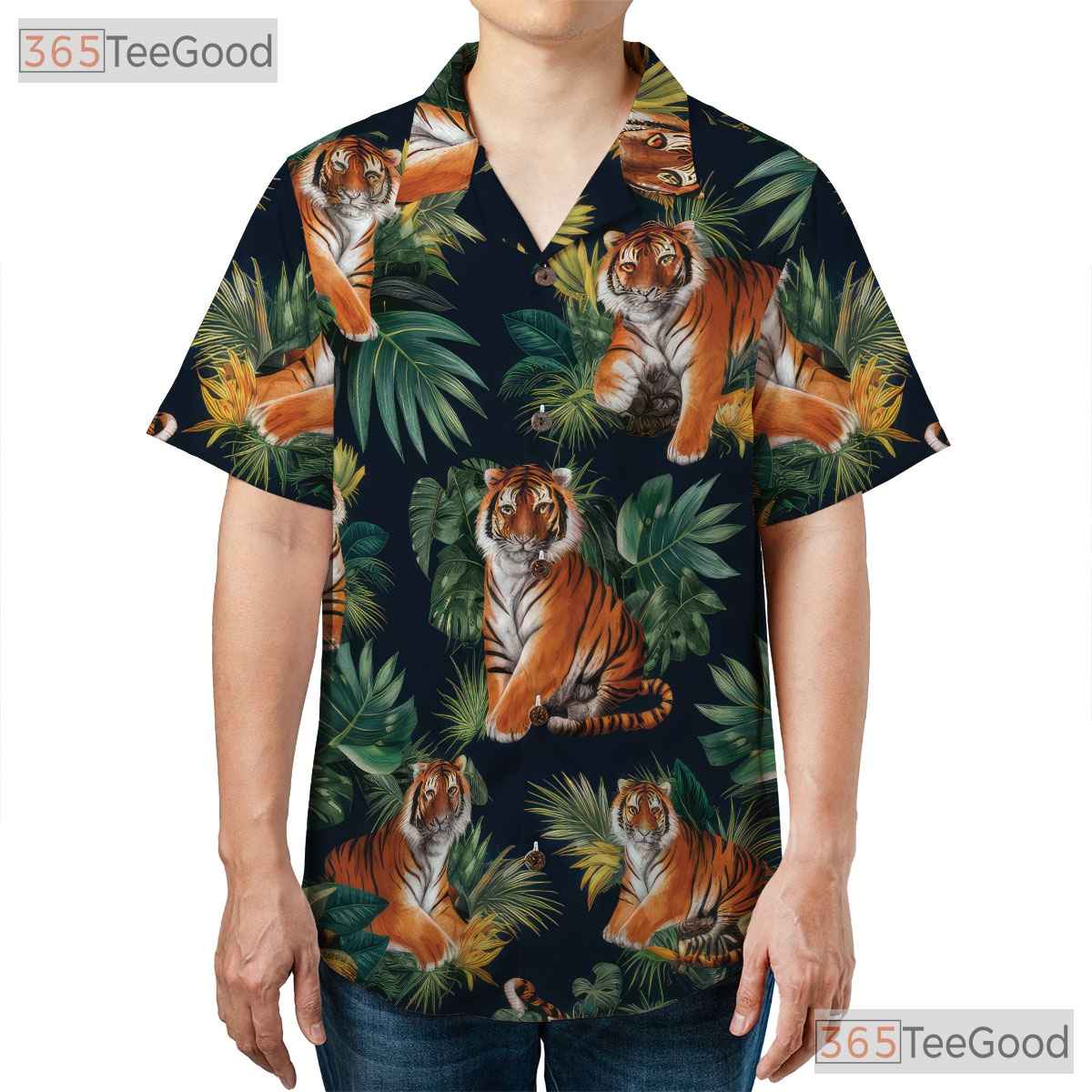 Tropical Jungle Palm Leaves Tiger Hawaiian Shirt Unisex Summer Party Beachwear