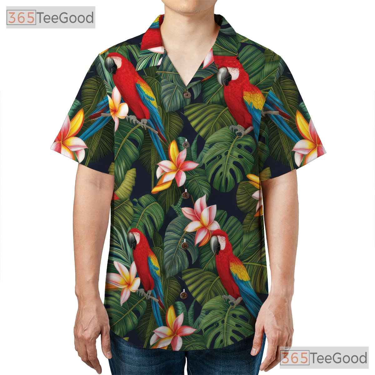 Tropical Jungle Parrot Bird Beachwear Hawaiian Tee Unisex Summer Vacation Outfit