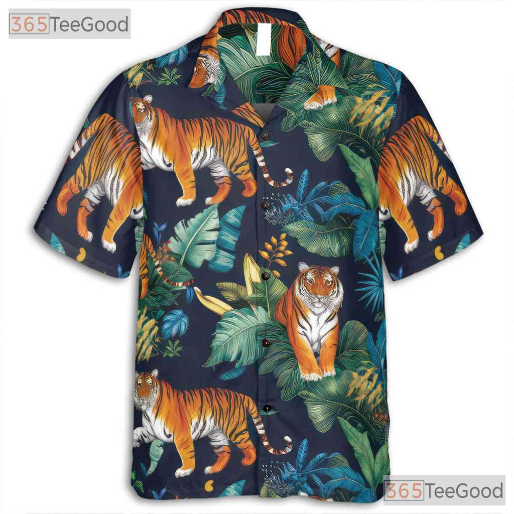 Tropical Jungle Tiger Palm Leaf Animal Vibes Hawaiian Shirt Unisex Summer Outfit