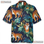 Tropical Jungle Tiger Palm Leaf Animal Vibes Hawaiian Shirt Unisex Summer Outfit