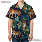 Tropical Jungle Tiger Palm Leaf Animal Vibes Hawaiian Shirt Unisex Summer Outfit
