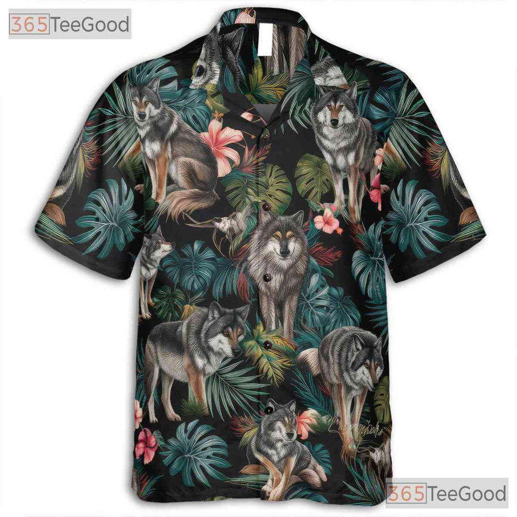 Tropical Jungle Wolf Animal Print Hawaiian Shirt Men Women Beach Festival