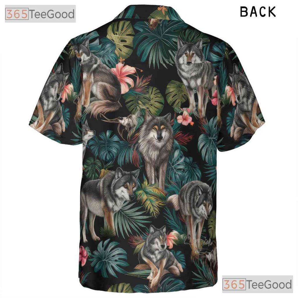 Tropical Jungle Wolf Animal Print Hawaiian Shirt Men Women Beach Festival
