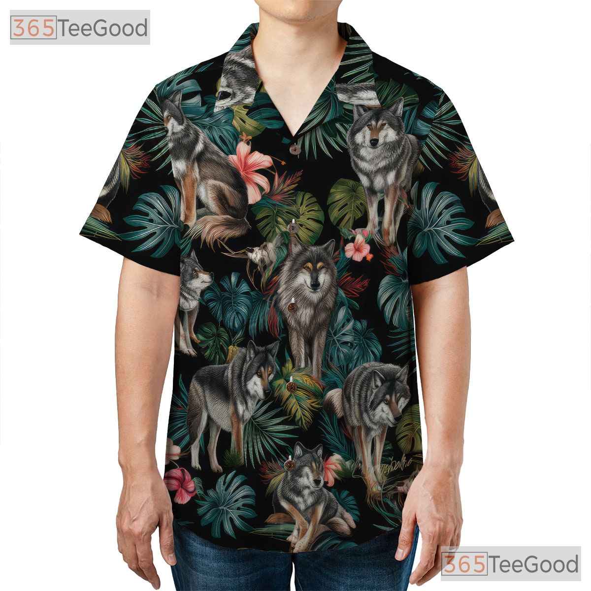 Tropical Jungle Wolf Animal Print Hawaiian Shirt Men Women Beach Festival