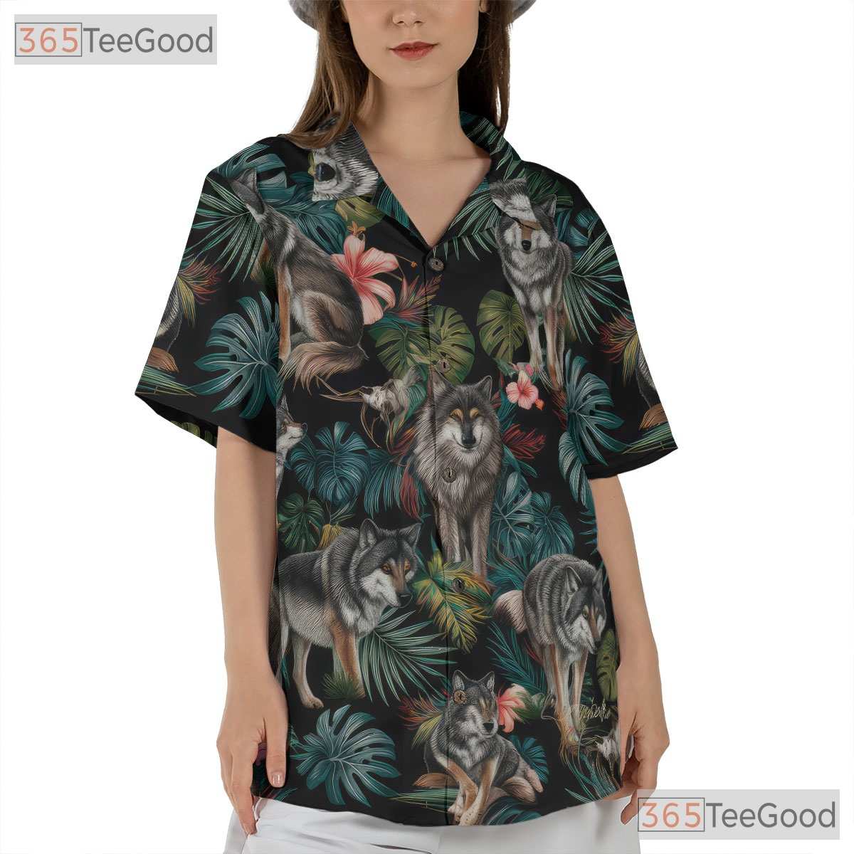 Tropical Jungle Wolf Animal Print Hawaiian Shirt Men Women Beach Festival