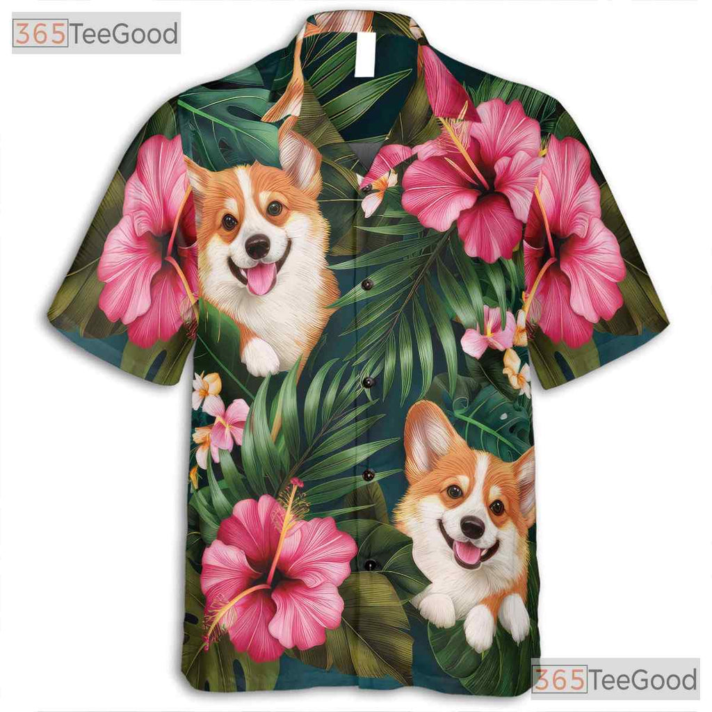 Tropical Leaves Aloha Vibe Corgi Dog Hawaiian Shirt Men Women Summer Outfit