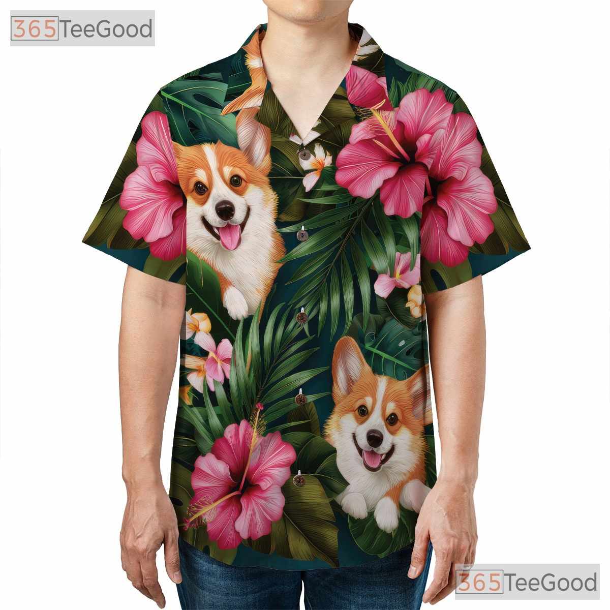 Tropical Leaves Aloha Vibe Corgi Dog Hawaiian Shirt Men Women Summer Outfit