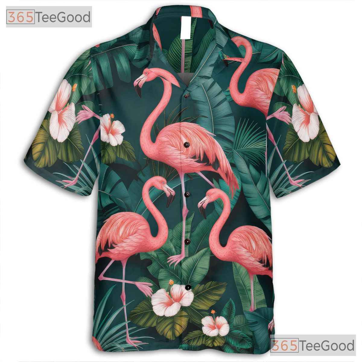 Tropical Leaves Flowers Pink Flamingo Hawaiian Shirt Unisex Aloha Beachwear