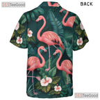 Tropical Leaves Flowers Pink Flamingo Hawaiian Shirt Unisex Aloha Beachwear