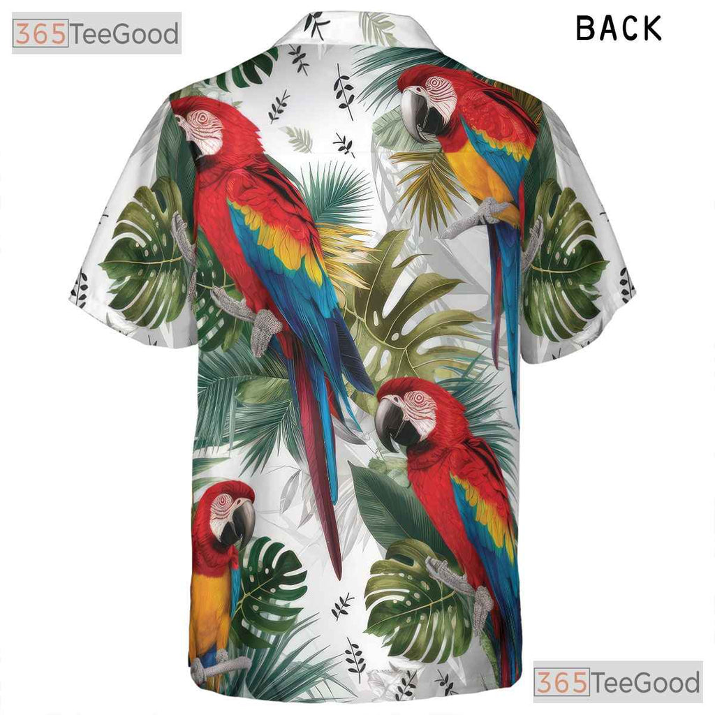 Tropical Macaw Parrots Jungle Leaf Hawaiian Tee Unisex Summer Vacation Beachwear