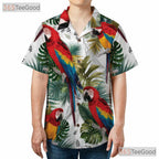 Tropical Macaw Parrots Jungle Leaf Hawaiian Tee Unisex Summer Vacation Beachwear