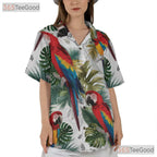 Tropical Macaw Parrots Jungle Leaf Hawaiian Tee Unisex Summer Vacation Beachwear