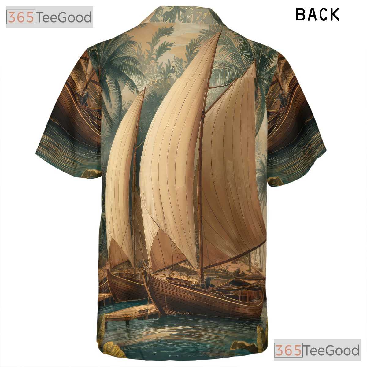 Tropical Nautical Palm Tree Boat Island Hawaiian Shirt Unisex Beachwear Top