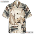 Tropical Nautical Sailboat Hawaiian Shirt- Unisex Vintage Palm Tree Aloha Top
