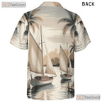 Tropical Nautical Sailboat Hawaiian Shirt- Unisex Vintage Palm Tree Aloha Top