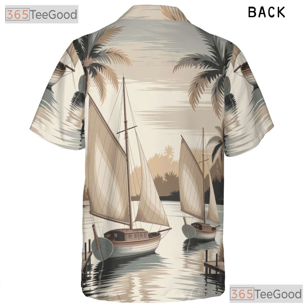 Tropical Nautical Sailboat Hawaiian Shirt- Unisex Vintage Palm Tree Aloha Top