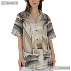 Tropical Nautical Sailboat Hawaiian Shirt- Unisex Vintage Palm Tree Aloha Top