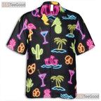 Tropical Neon Flamingo Hawaiian Tee- Unisex Palm Fruit Beach Party Apparel