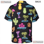 Tropical Neon Flamingo Hawaiian Tee- Unisex Palm Fruit Beach Party Apparel