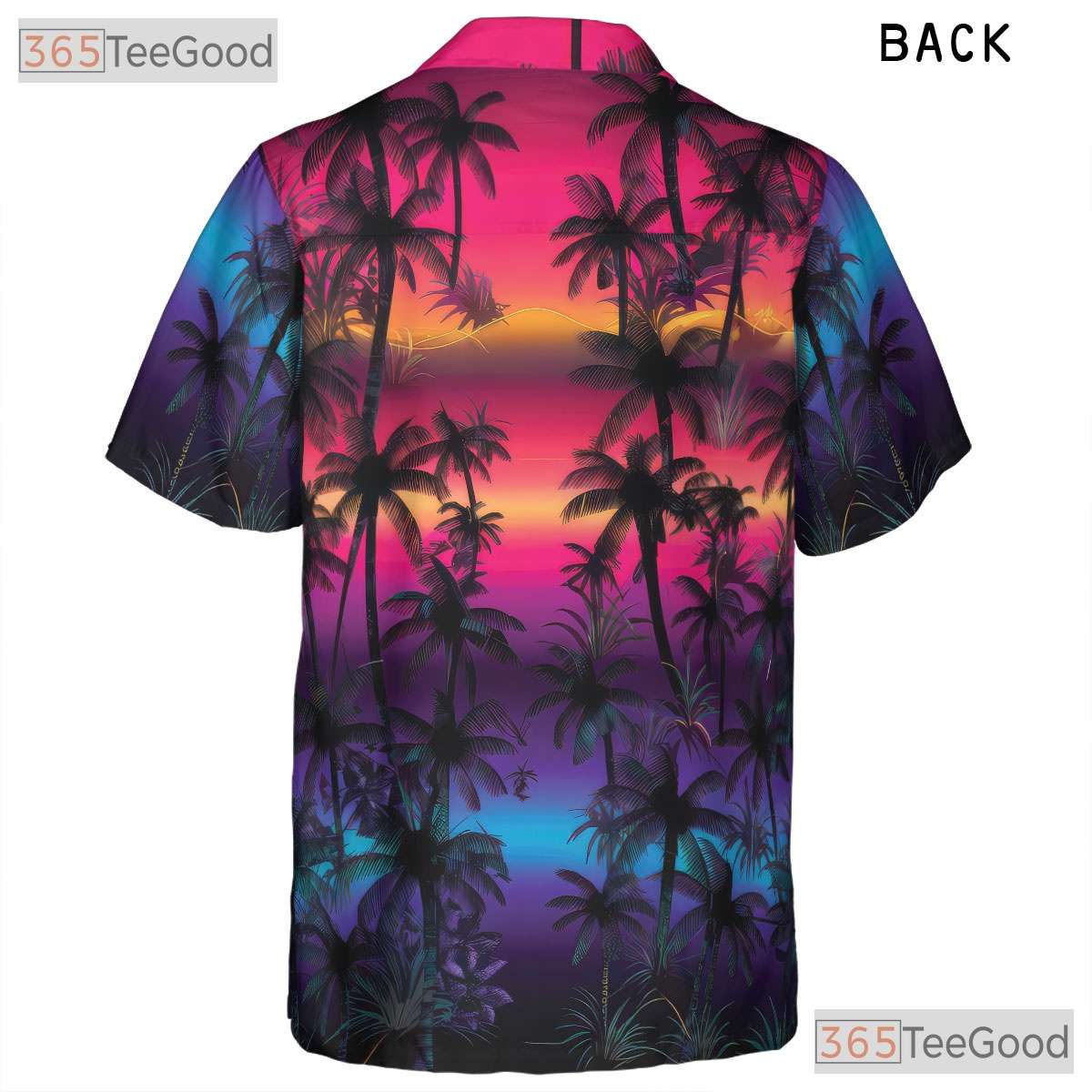 Tropical Neon Sunset Palm Beach Hawaiian Shirt for Men Women Summer Vibes Top