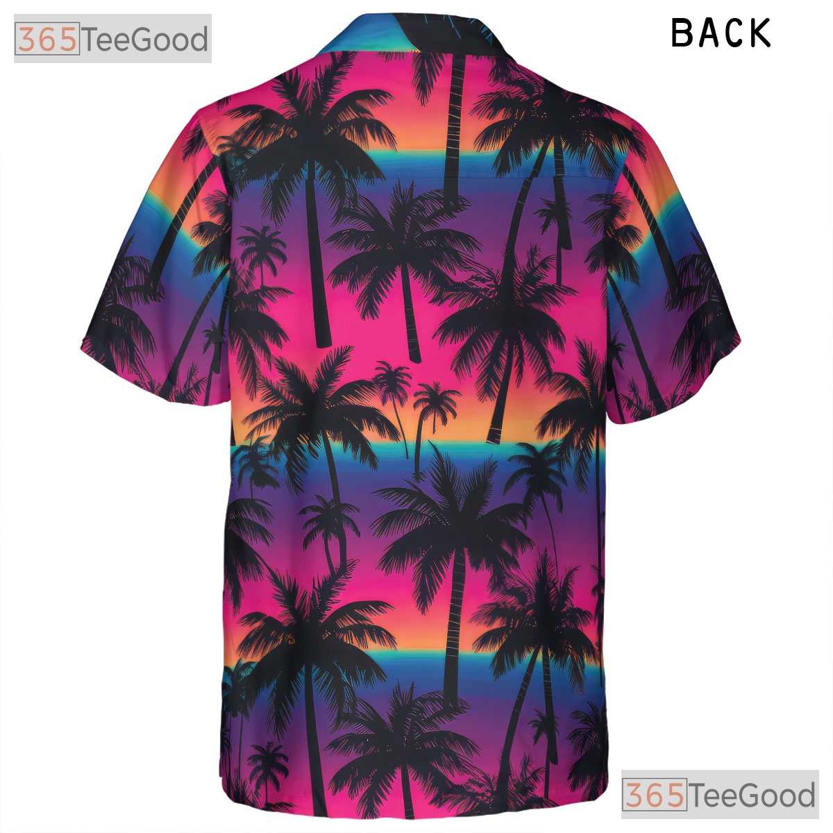 Tropical Neon Sunset Palm Tree Hawaiian Tee Unisex Summer Beachwear Outfit Top