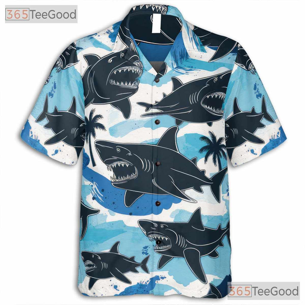 Tropical Ocean Shark Attack Hawaiian Shirt Men Women Beach Wear