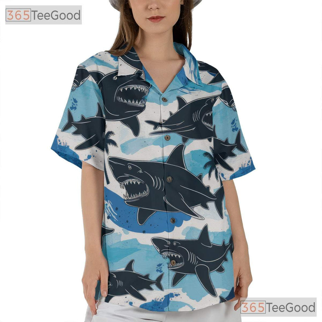 Tropical Ocean Shark Attack Hawaiian Shirt Men Women Beach Wear