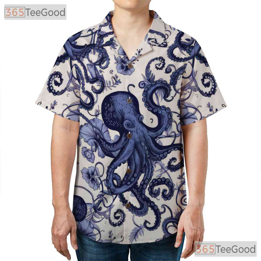 Tropical Octopus Ocean Floral Hawaiian Tee Unisex Unique Summer Beach Look