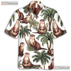 Tropical Otter Palm Print Hawaiian Shirt Unisex Summer Beachwear Aloha Tee