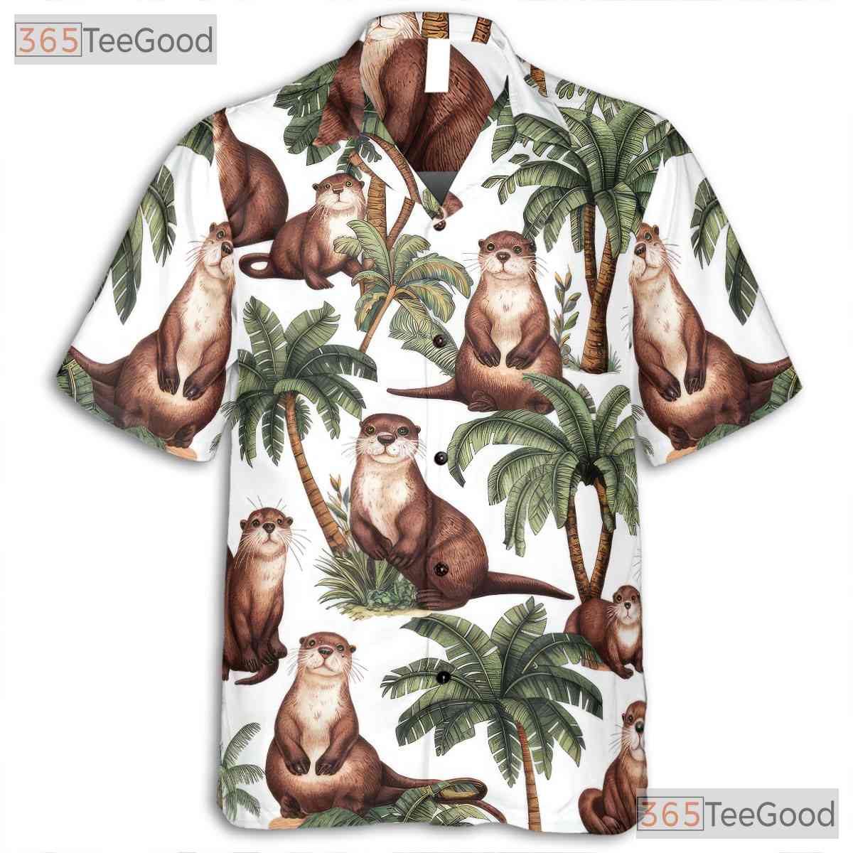 Tropical Otter Palm Print Hawaiian Shirt Unisex Summer Beachwear Aloha Tee