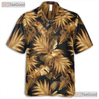 Tropical Palm Leaf Black Gold Aloha Beach Vacation Hawaiian Tee Unisex Top