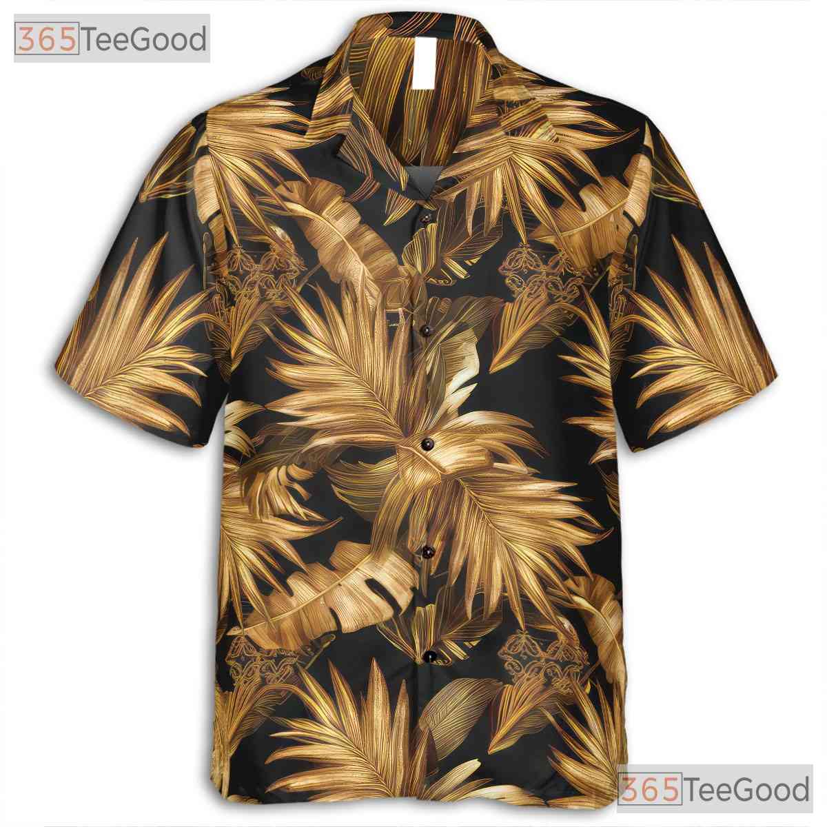 Tropical Palm Leaf Black Gold Aloha Beach Vacation Hawaiian Tee Unisex Top