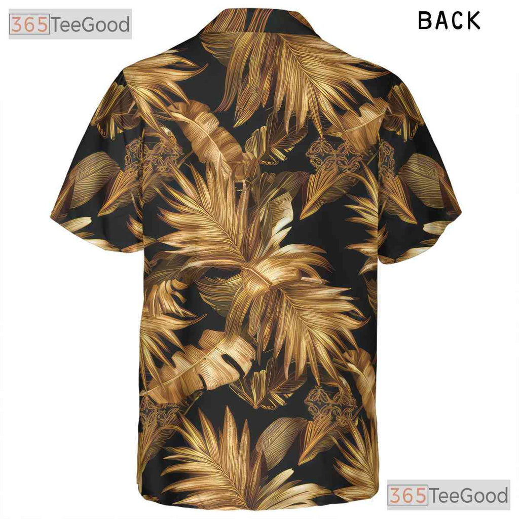 Tropical Palm Leaf Black Gold Aloha Beach Vacation Hawaiian Tee Unisex Top