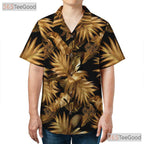 Tropical Palm Leaf Black Gold Aloha Beach Vacation Hawaiian Tee Unisex Top