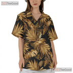 Tropical Palm Leaf Black Gold Aloha Beach Vacation Hawaiian Tee Unisex Top