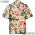 Tropical Palm Leaf Design Flamingo Print Hawaiian Shirt Men Women Aloha Top