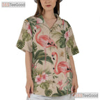 Tropical Palm Leaf Design Flamingo Print Hawaiian Shirt Men Women Aloha Top