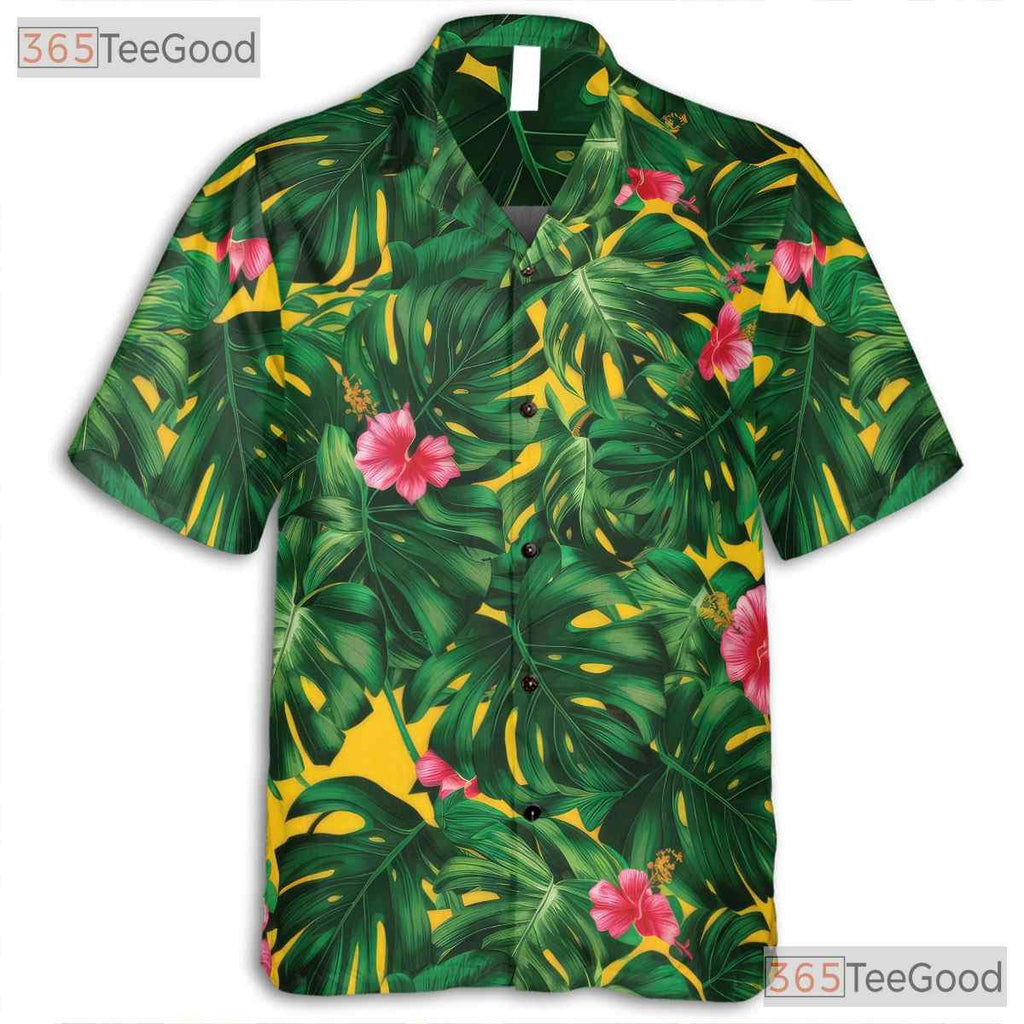 Tropical Palm Leaf Hibiscus Floral Aloha Hawaiian Tee Men Women Summer Outfit