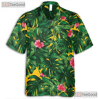 Tropical Palm Leaf Hibiscus Floral Aloha Hawaiian Tee Men Women Summer Outfit