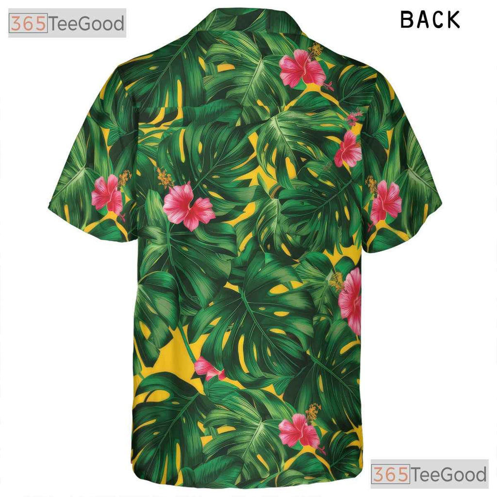 Tropical Palm Leaf Hibiscus Floral Aloha Hawaiian Tee Men Women Summer Outfit