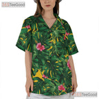 Tropical Palm Leaf Hibiscus Floral Aloha Hawaiian Tee Men Women Summer Outfit